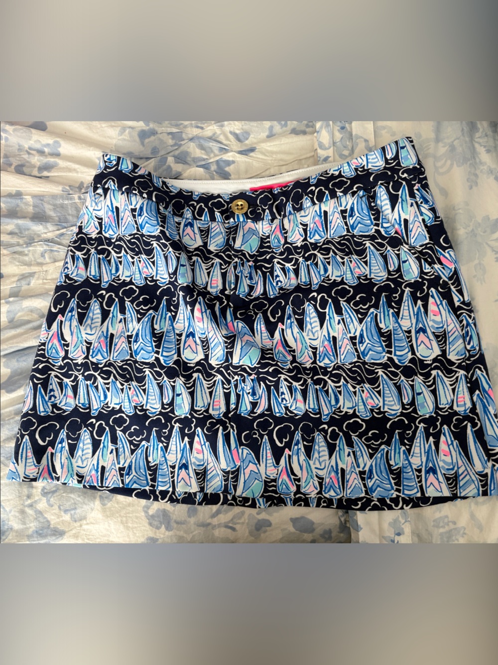 Lilly Pulitzer Navy Mini Skort with Blue and Pink Surfboard Print